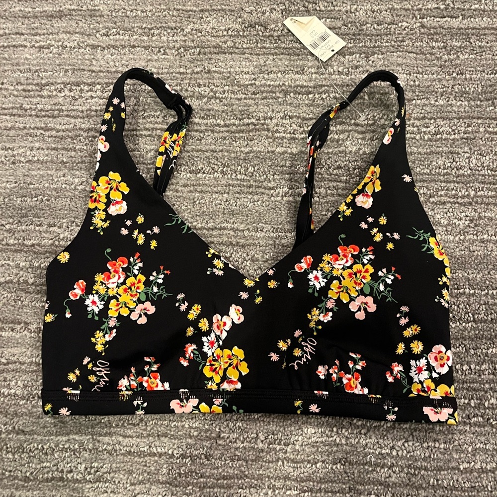 Aerie Black and Yellow Floral Bralette with Adjustable Straps